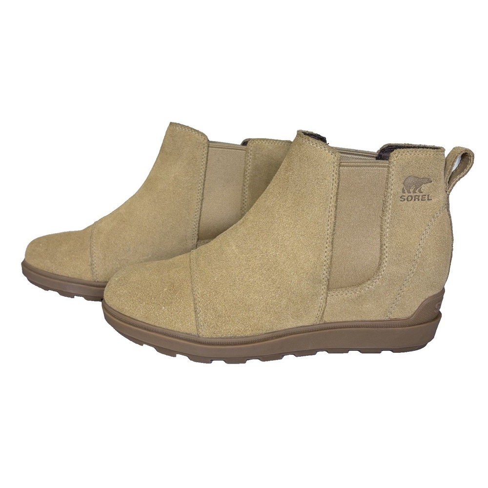 Sorel woman's Evie II Chelsea Size 8.5 Caribou Buff Gum Leather Waterproof Suede